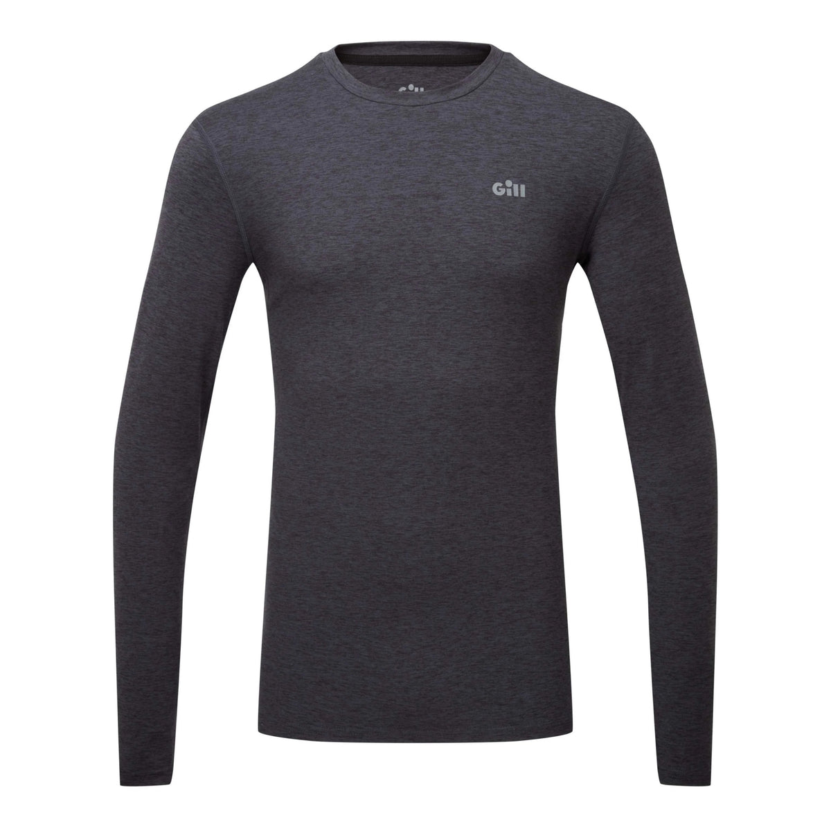 A dark heather gray long-sleeve crewneck shirt with a small white G-1000 logo on the left chest, displayed on a clean white background.