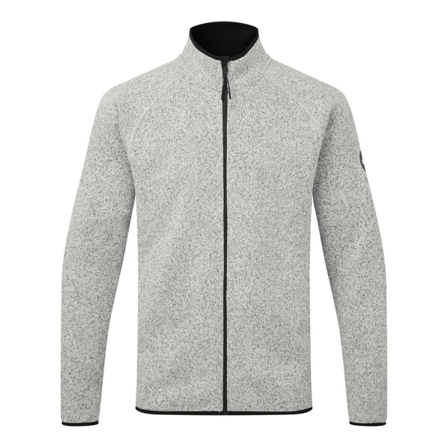 Gray fleece jacket with black zipper on a white background