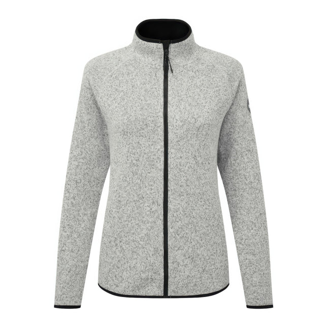 Gray fleece jacket with black zipper on a white background