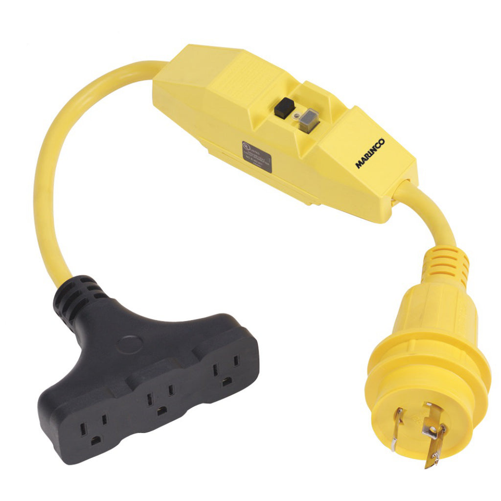 Marinco 30A To 3-Way 15A Pigtail Adapter.