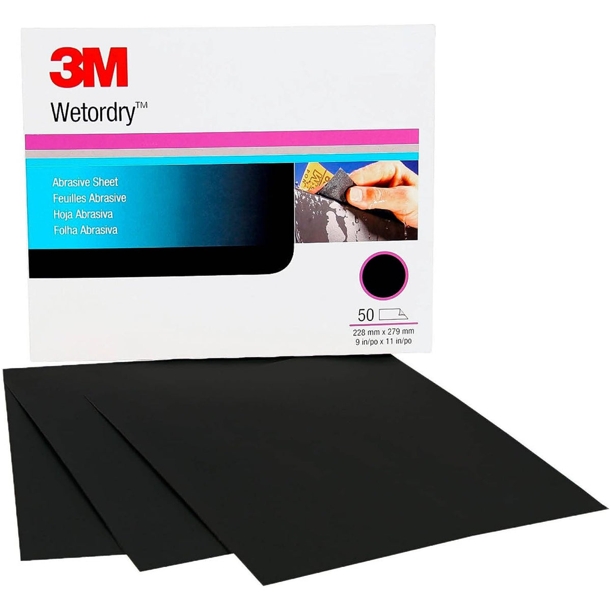 3M Wetordry Abrasive Sandpaper Sheet (02043, 2043), 220 Grit, 50
