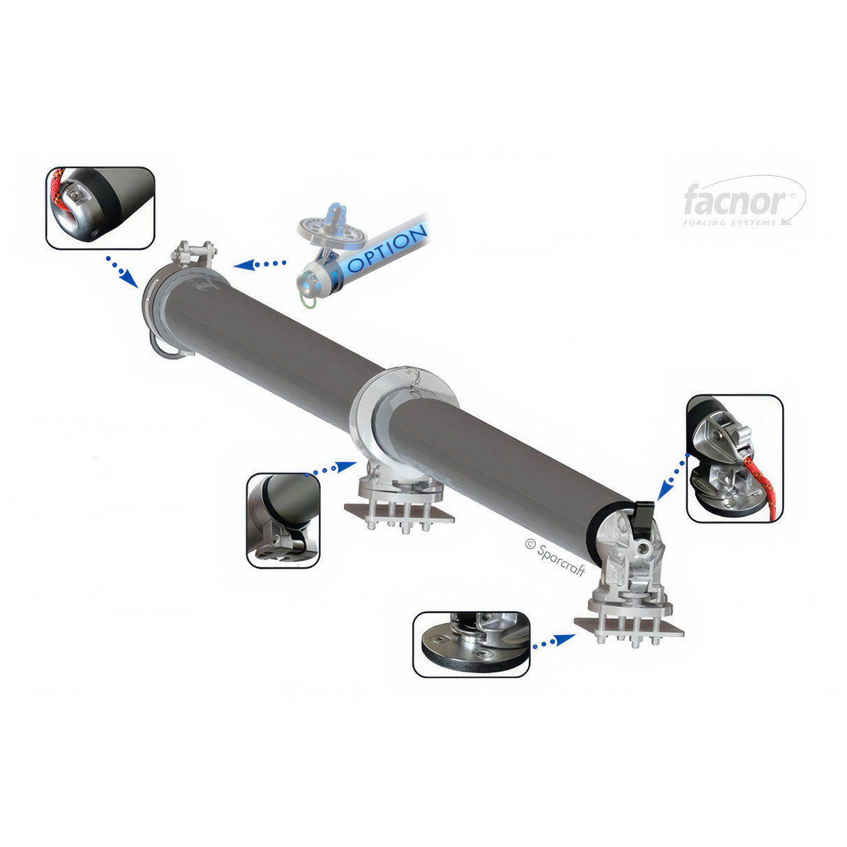 Facnor 80mm extended bow sprit kit diagram.