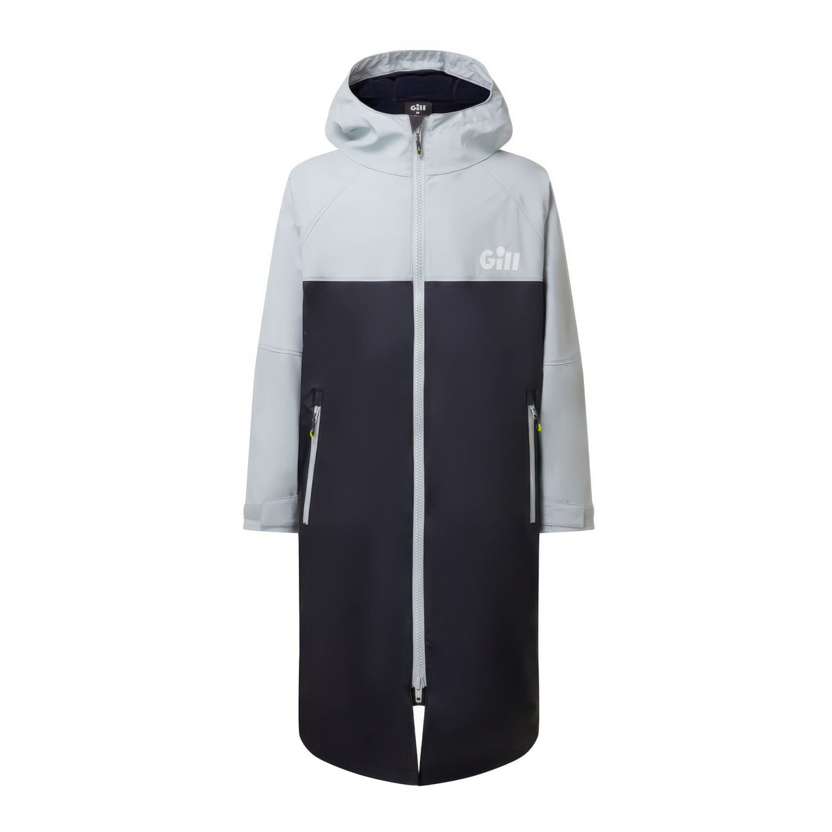 Two-tone raincoat with a hood on a white background