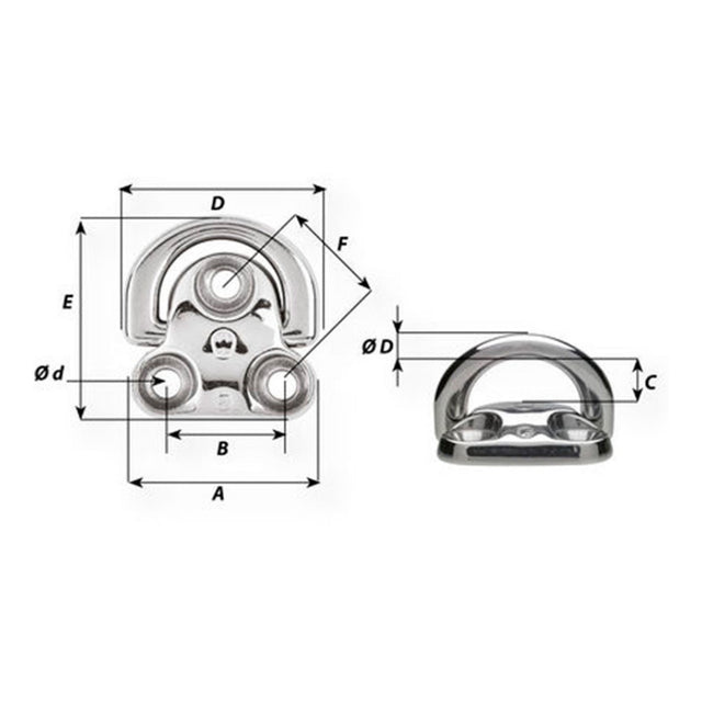 Technical drawing of a metal clip with labeled dimensions on a white background