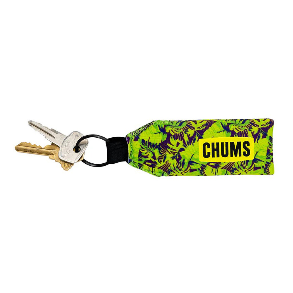 Keychain with floral pattern and 'CHUMS' branding on a white background