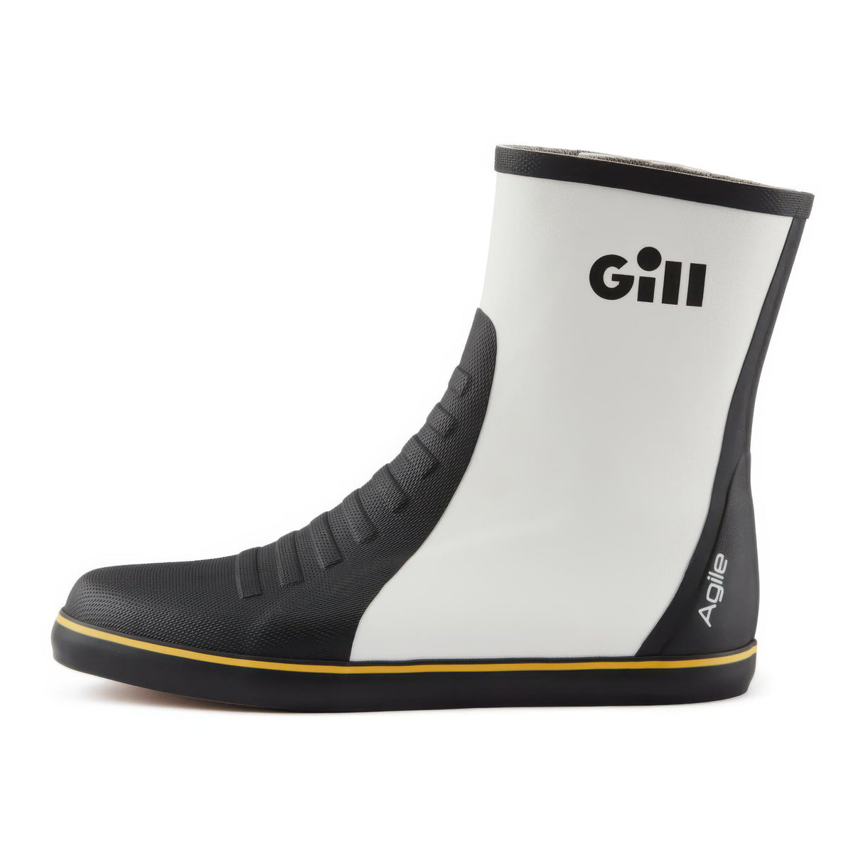 Black and white Gill brand boot on a white background