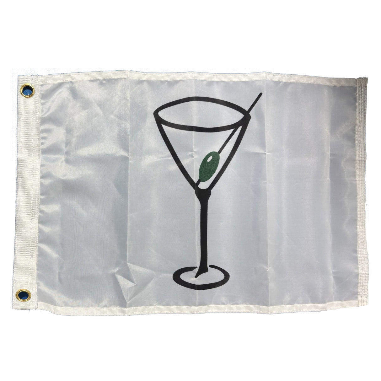 Flag with a martini glass and olive design on a white background