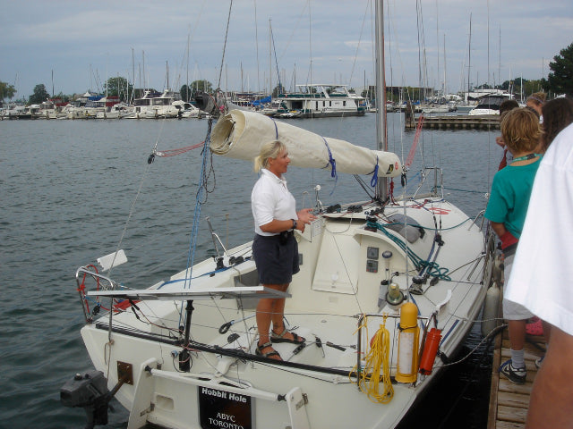 Diane on racing sailboat.