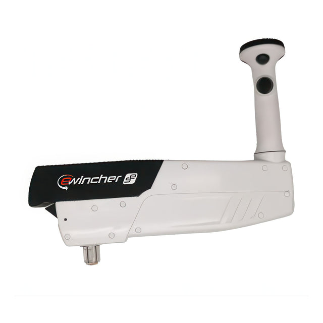 White winch handle with black label on a white background