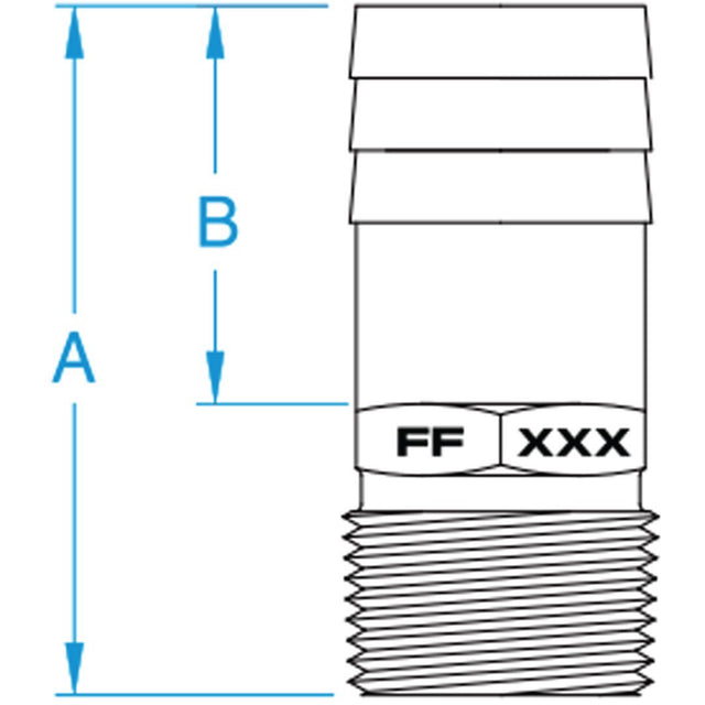 Groco Bronze Tailpipe 2" NPT to 2-1/4" Barb diagram