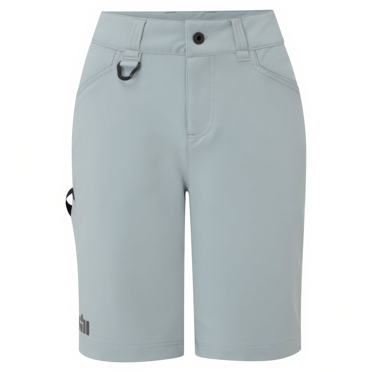 Light gray shorts with a small logo on a white background
