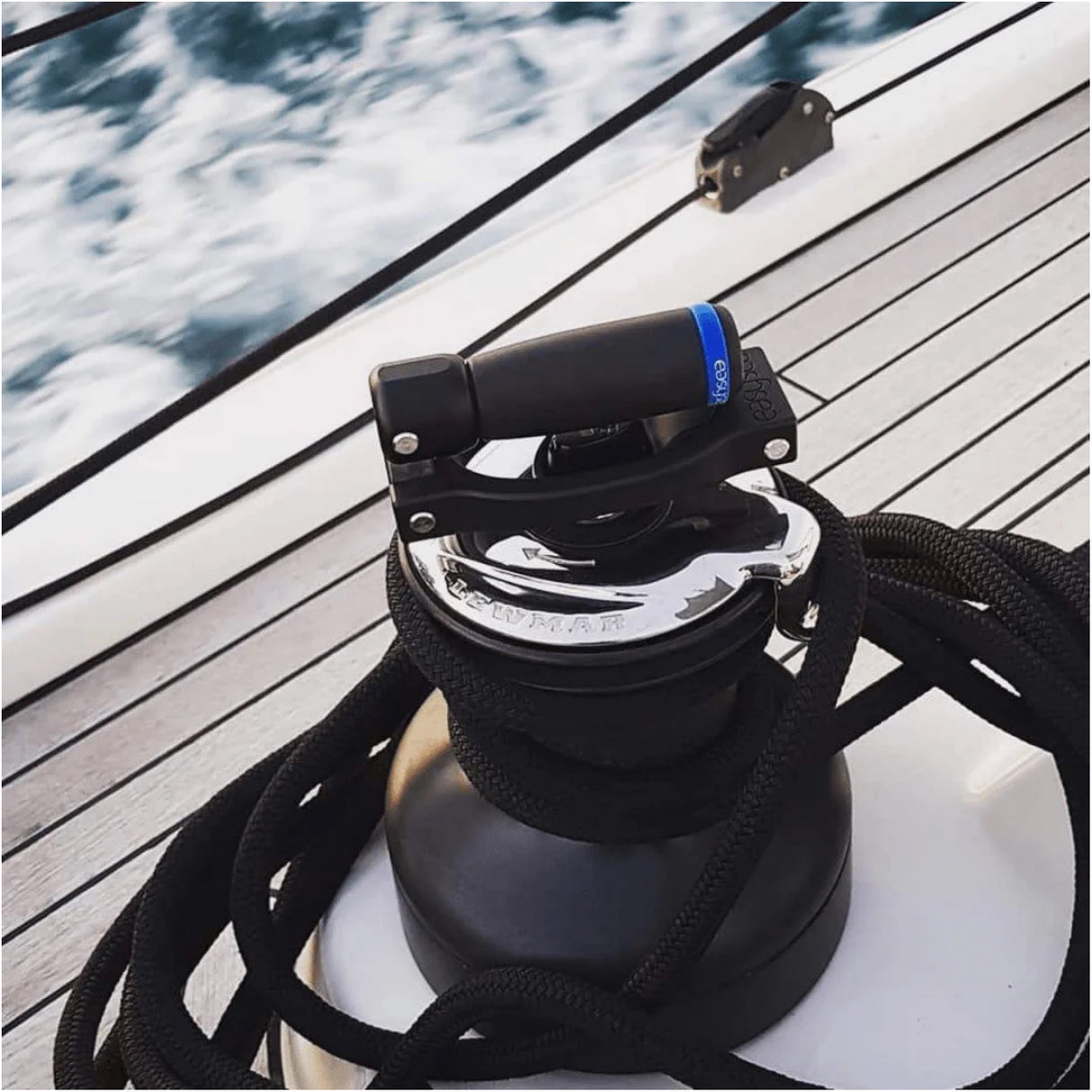 Easy Sea Folding Winch Handle closed, on deck.