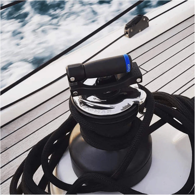 Easy Sea Folding Winch Handle closed, on deck.