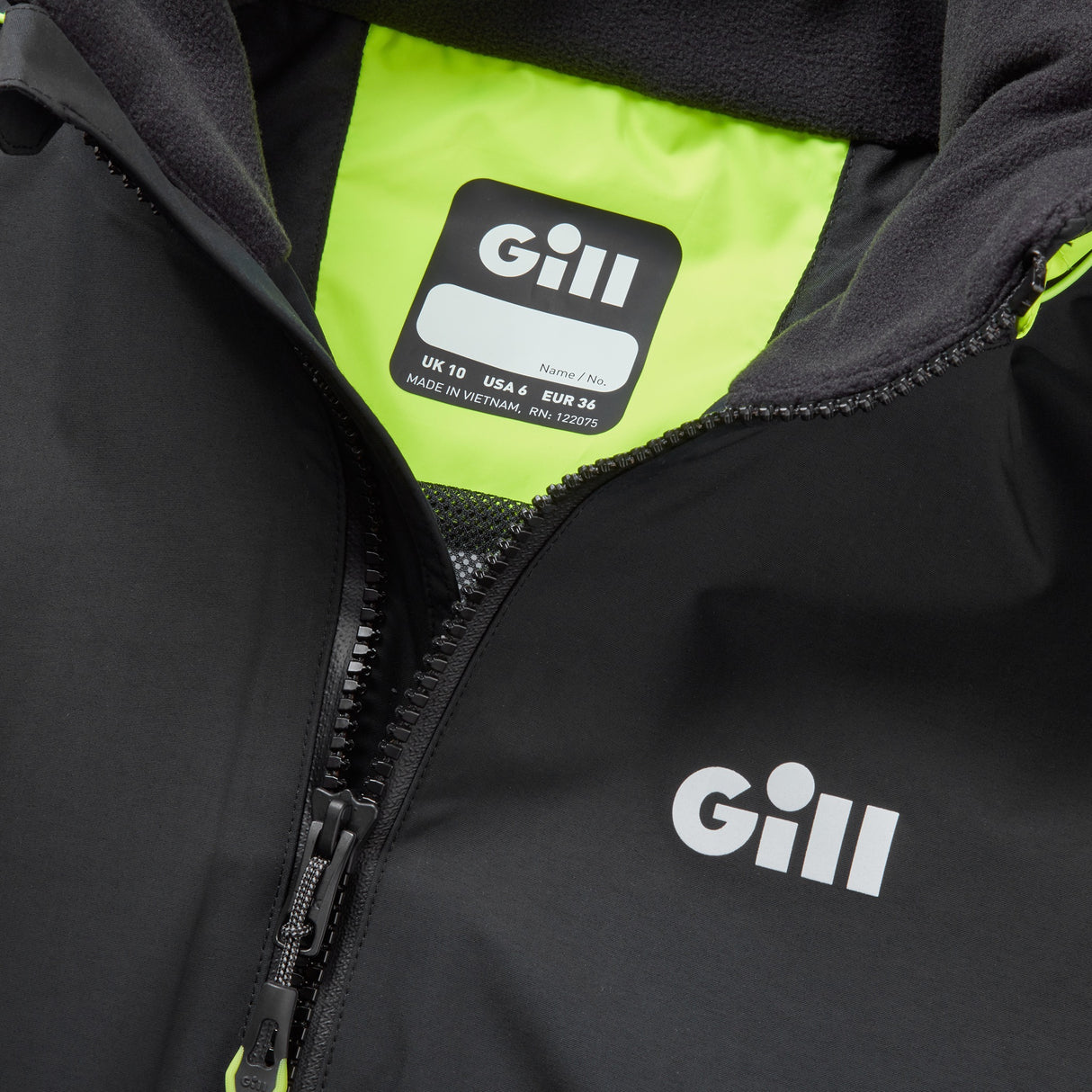 Gill Coastal Jacket Women's black collar close up.