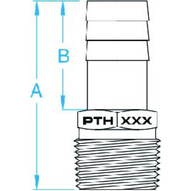 Groco Bronze Hose Barb to NPT - 1/2" diagram