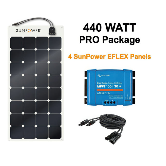SunPower solar panel system with controller and cable on a white background