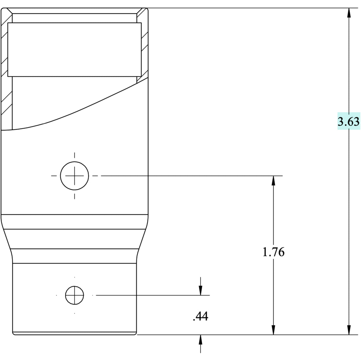 Seaview Starlink Stainless Adapter 1-14 Thread side demensions drawing