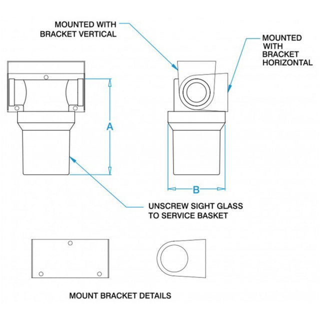 Groco 3/4" Raw Water Strainer, S/S Basket diagram