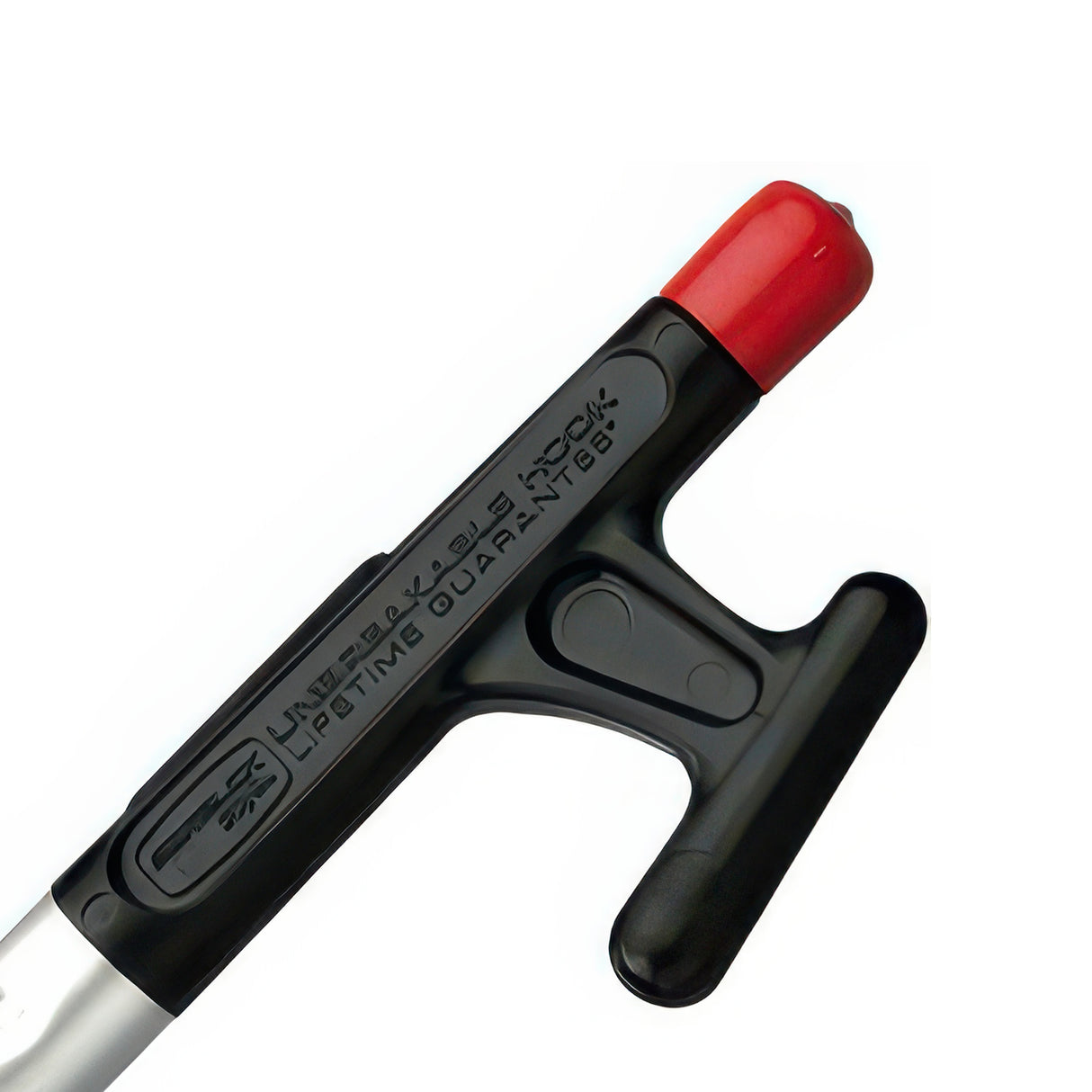 Black and red tool with a white background