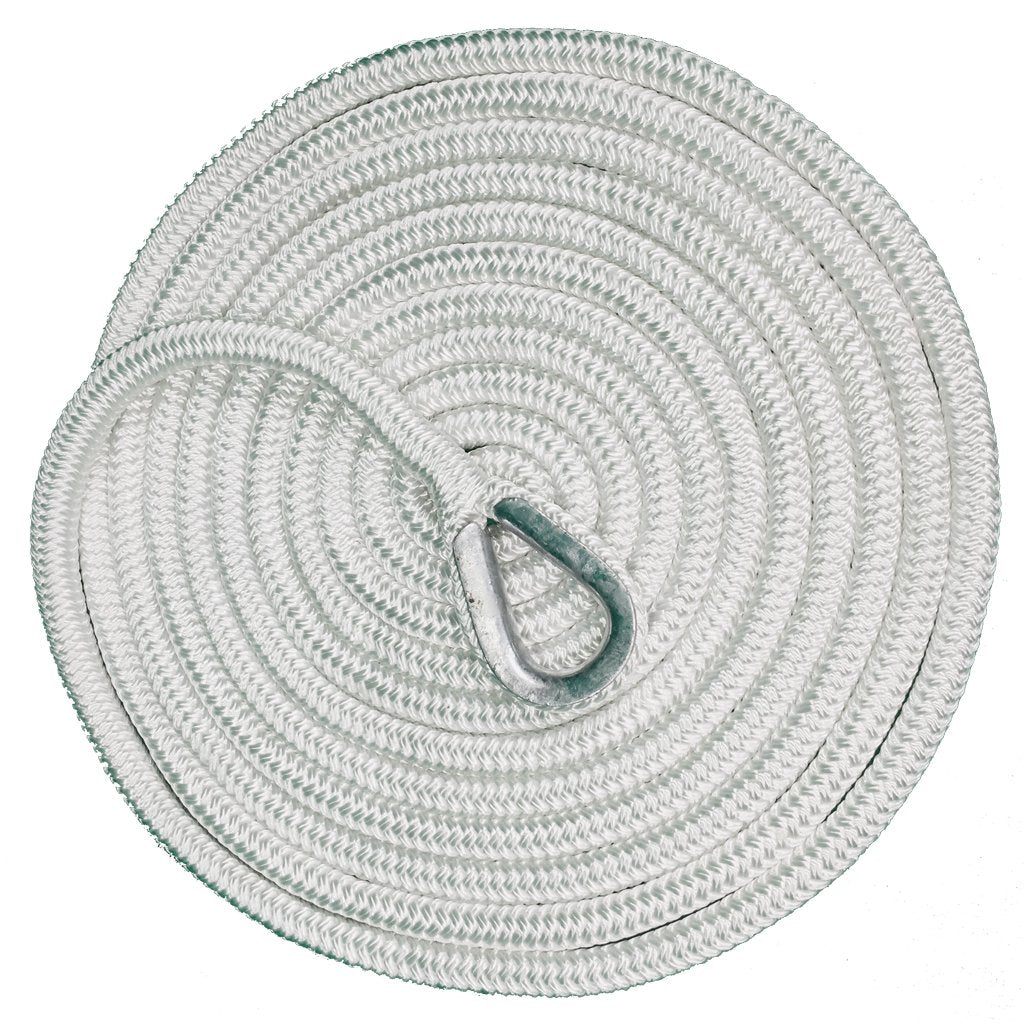 White Hard Eye 1/2" x 25' Braided Mooring Line