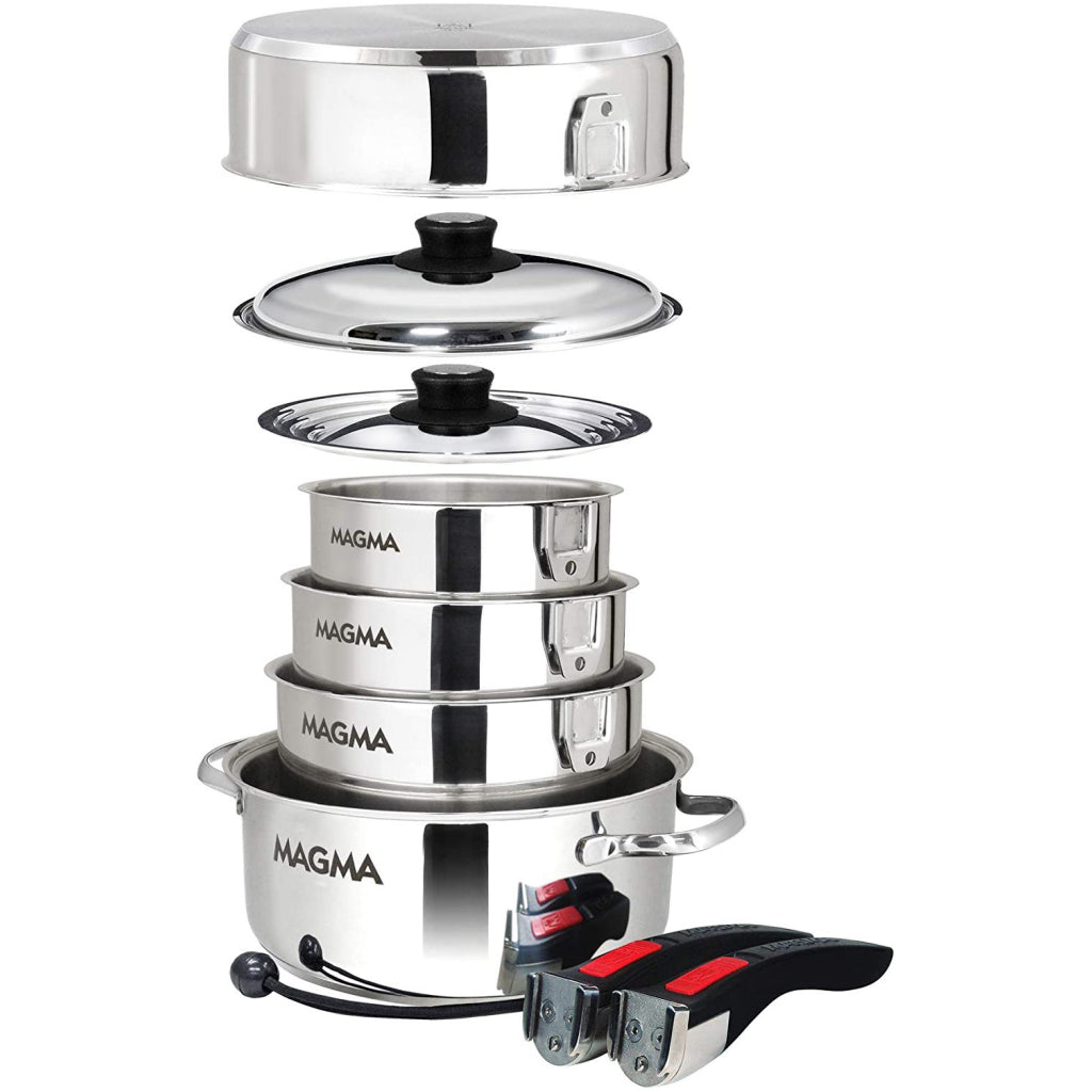 Stacked 10pc Stainless Steel Nestable Induction Cookware.
