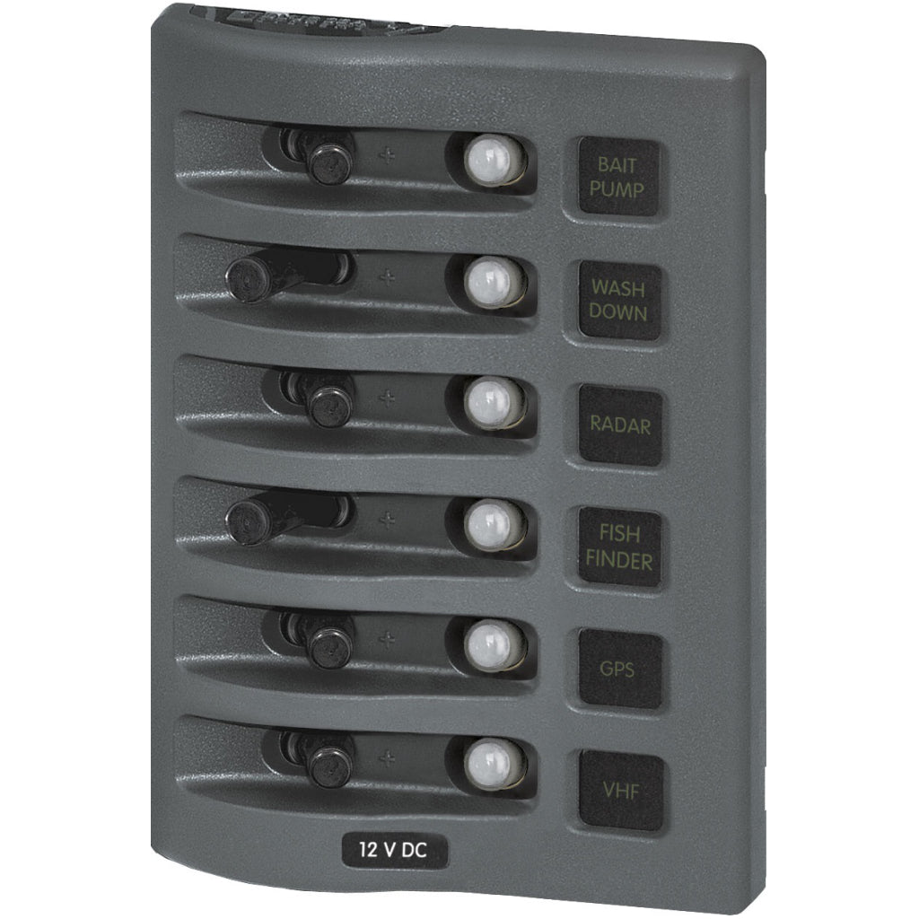 Blue Sea 4376 12V DC Circ. Br. Pan. Gray 6 Pos.