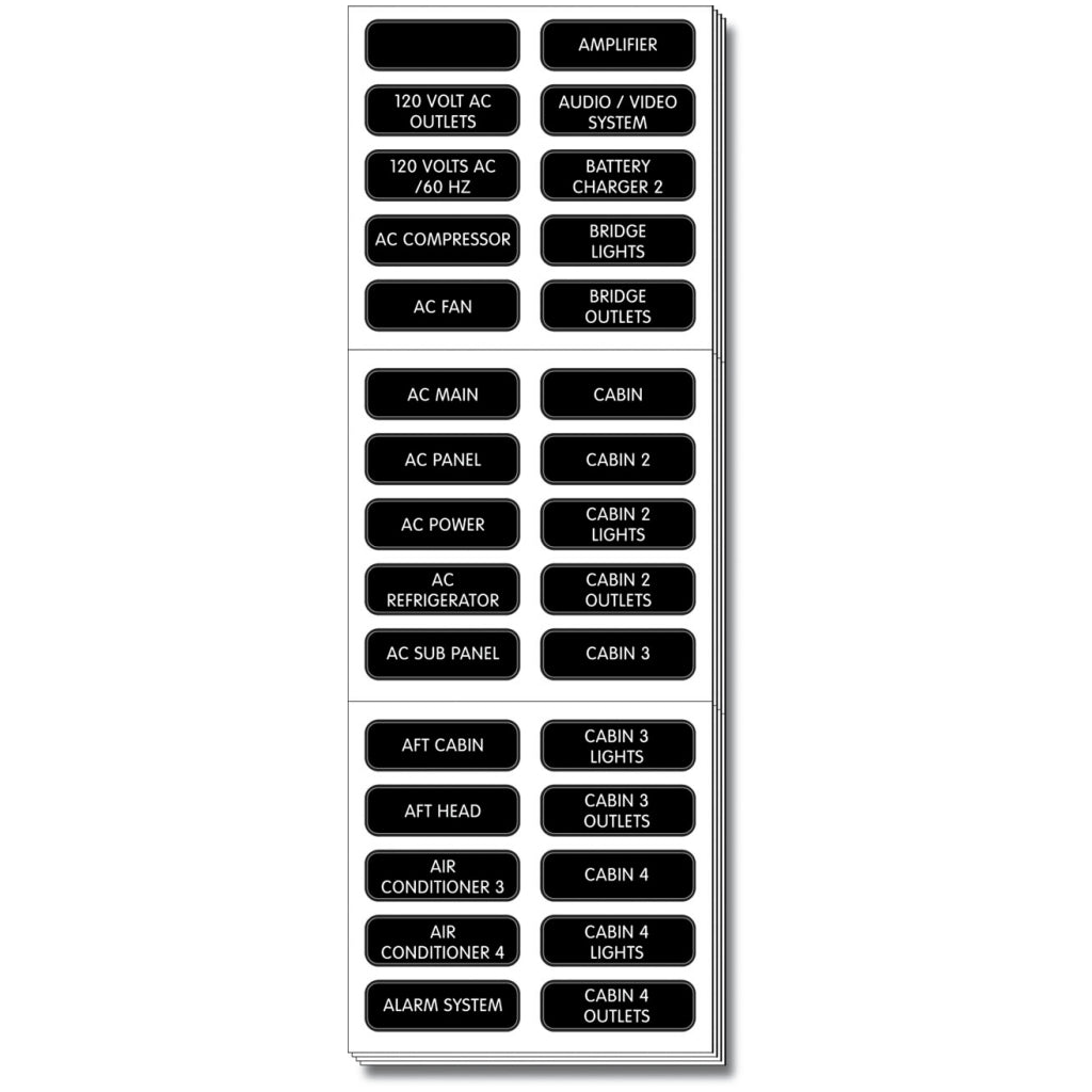 Blue Sea Extended AC Panel 120 Label Set