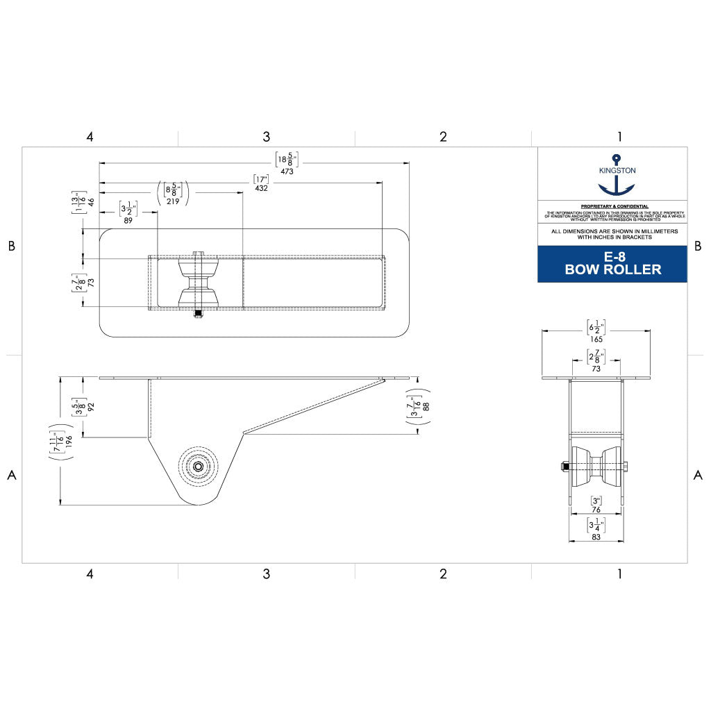 Tech Drawing Of Kingston 18-5/8"X3-1/4" Mirror Through Bow Roller.
