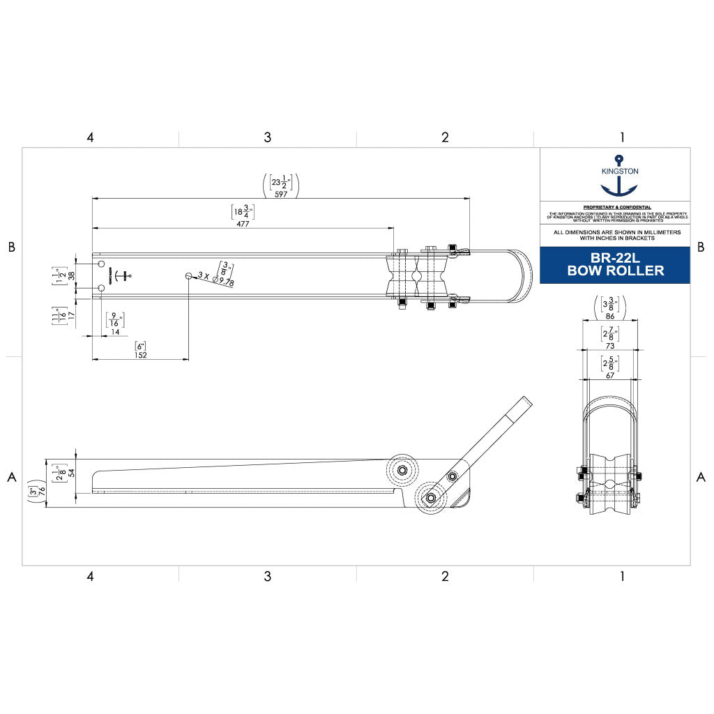 Tech Drawing Of Kingston Br-22l Bow Roller.