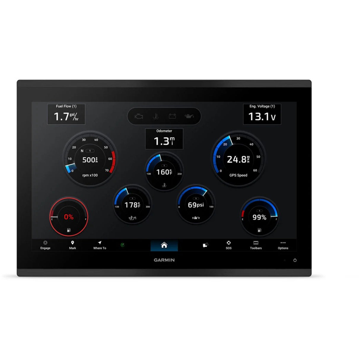Garmin device with digital display on a white background
