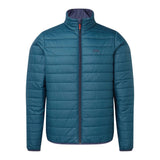 A teal blue quilted puffer jacket with a stand-up collar, front zipper, and a small red embroidered G-1000 logo on the left chest, shown against a plain white background.