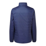 A navy blue lightweight jacket shown from the back, featuring a high stand-up collar and long sleeves, photographed against a solid white background.