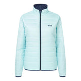 A light blue puffer jacket with a dark navy blue interior lining, collar, zipper, and cuffs. The brand 'Giti' is printed on the left chest.
