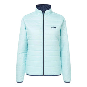 A light blue puffer jacket with a dark navy blue interior lining, collar, zipper, and cuffs. The brand 'Giti' is printed on the left chest.