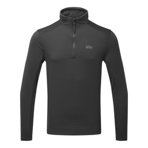 Black long-sleeve pullover with a brand logo on a white background