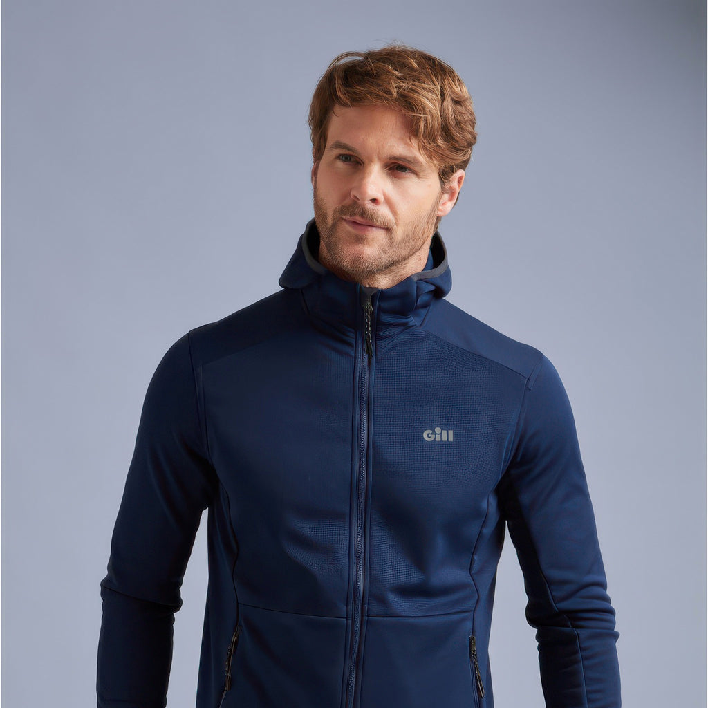 Person wearing Gill Men's Quest Fleece Hoody - navy.