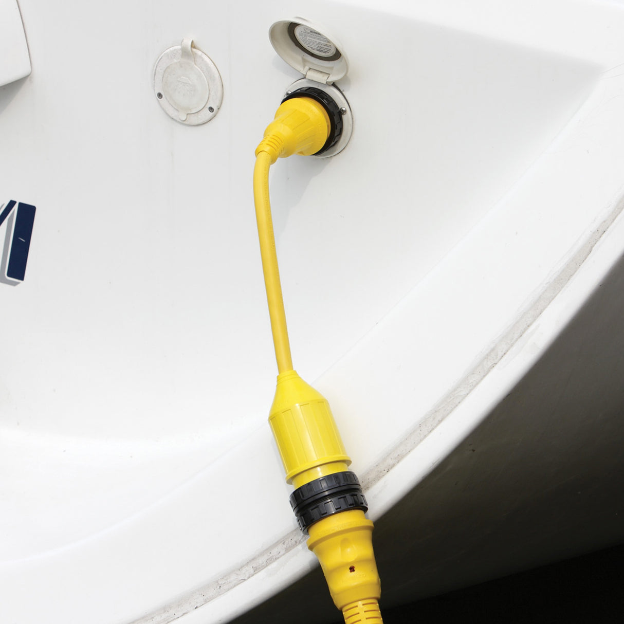 Marinco Pigtail Shore Power Adapter plugged in
