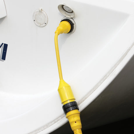 Marinco Pigtail Shore Power Adapter plugged in
