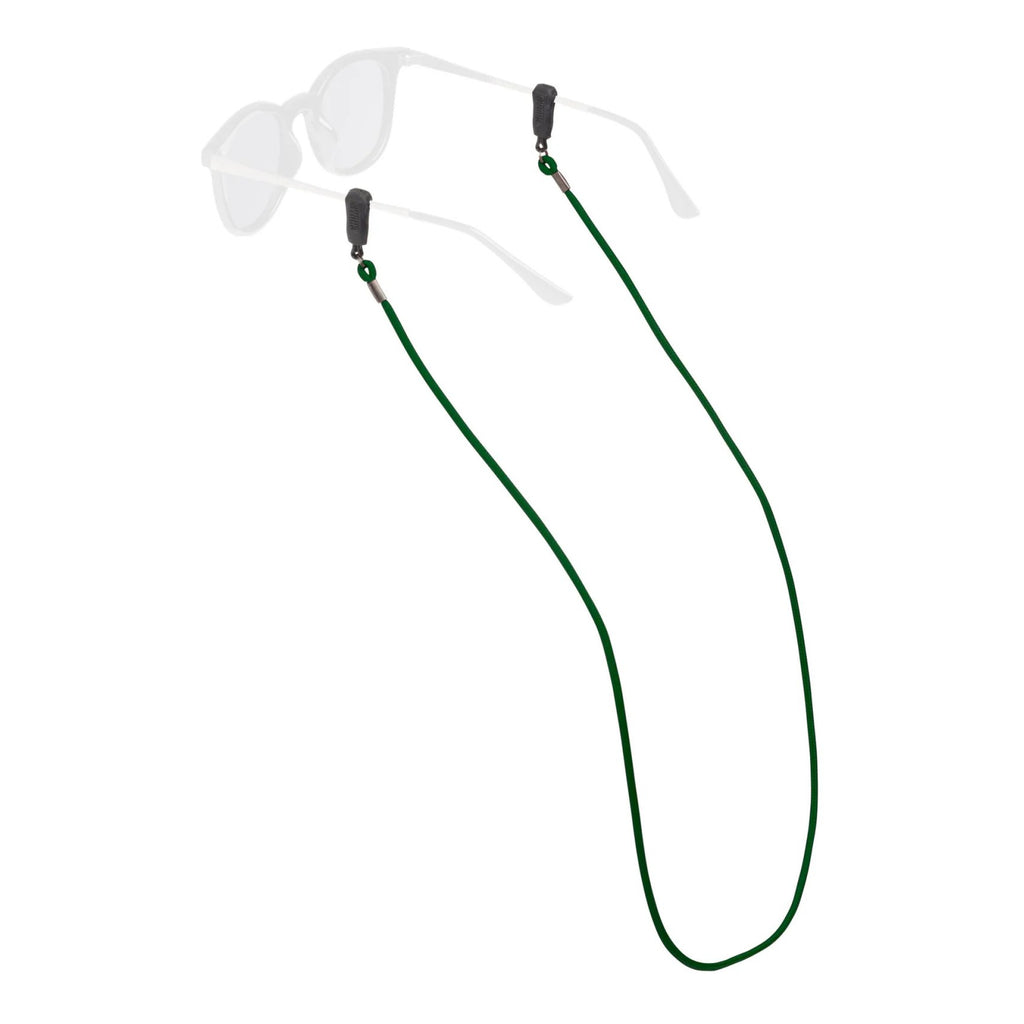 Green eyeglass cord with a pair of glasses on a white background
