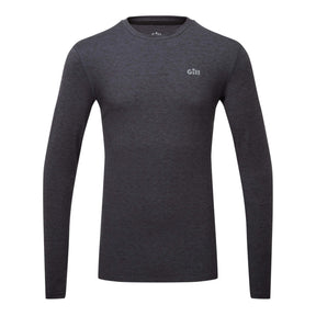 A dark heather gray long-sleeve crewneck shirt with a small white G-1000 logo on the left chest, displayed on a clean white background.