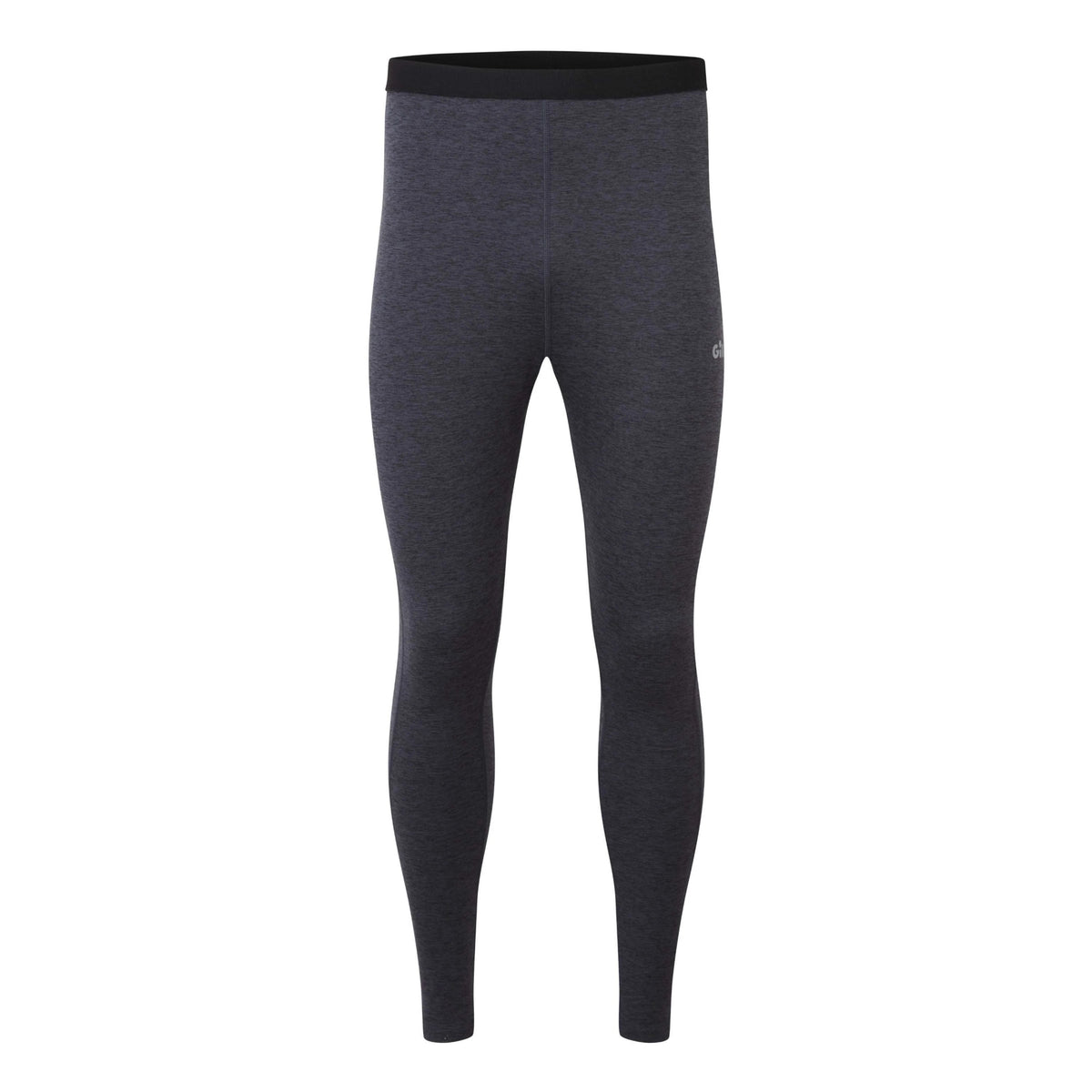Dark gray heathered athletic leggings with a contrasting black waistband, shown on a plain white background.