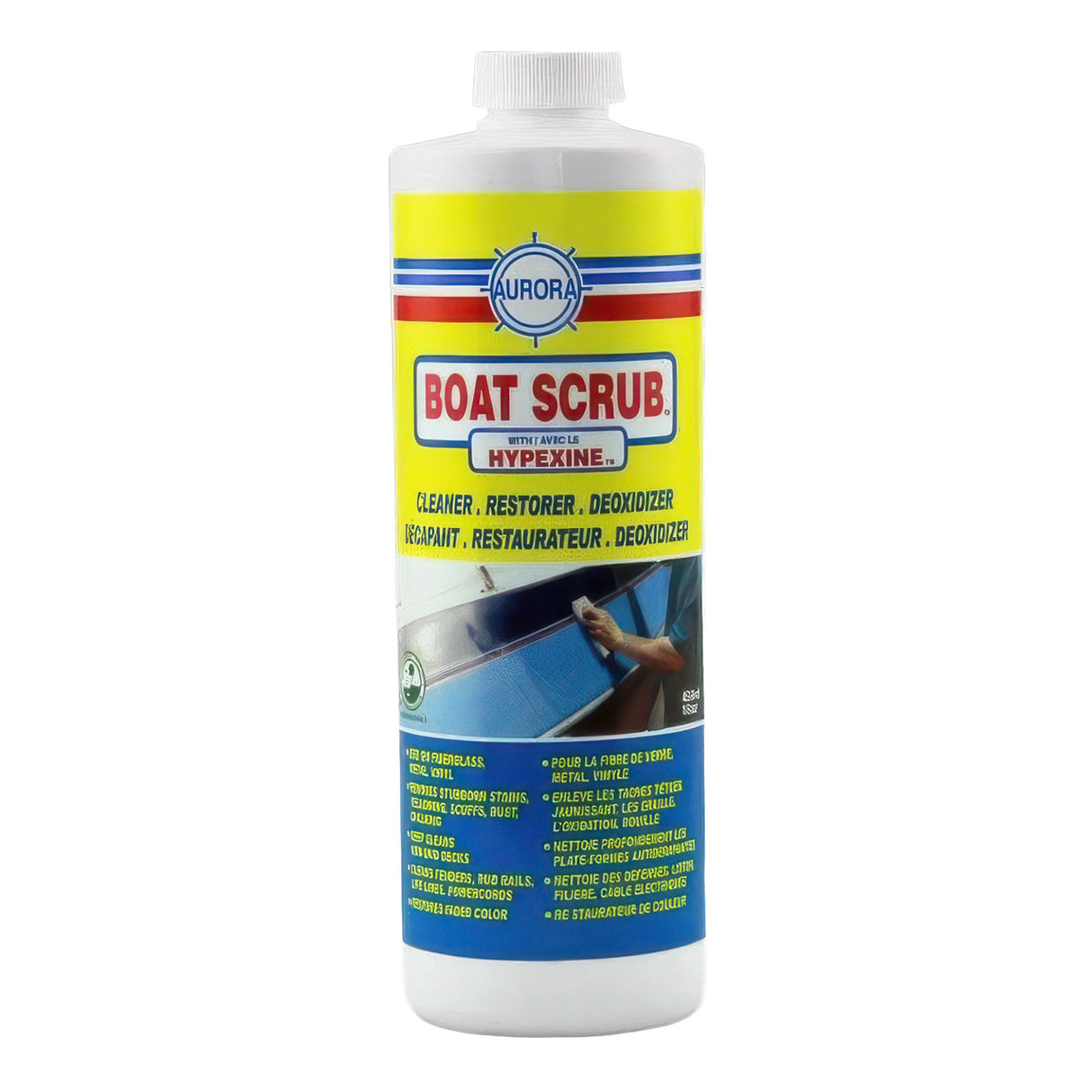 A bottle of Aurora Boat Scrub Hypexine cleaner on a white background
