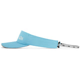 Light blue visor with a brand logo on a white background