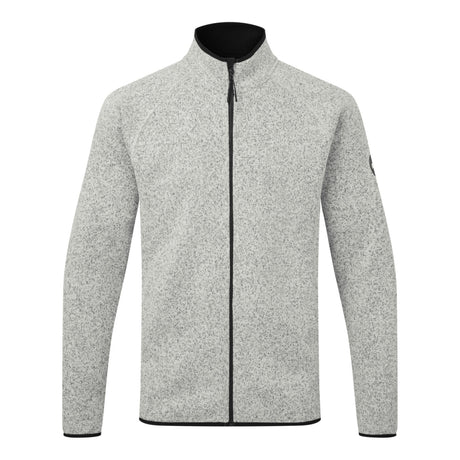 Gray fleece jacket with black zipper on a white background