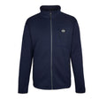 Navy blue fleece jacket with a logo on a white background