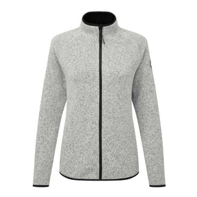Gray fleece jacket with black zipper on a white background