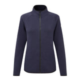 Navy blue jacket with a black zipper on a white background