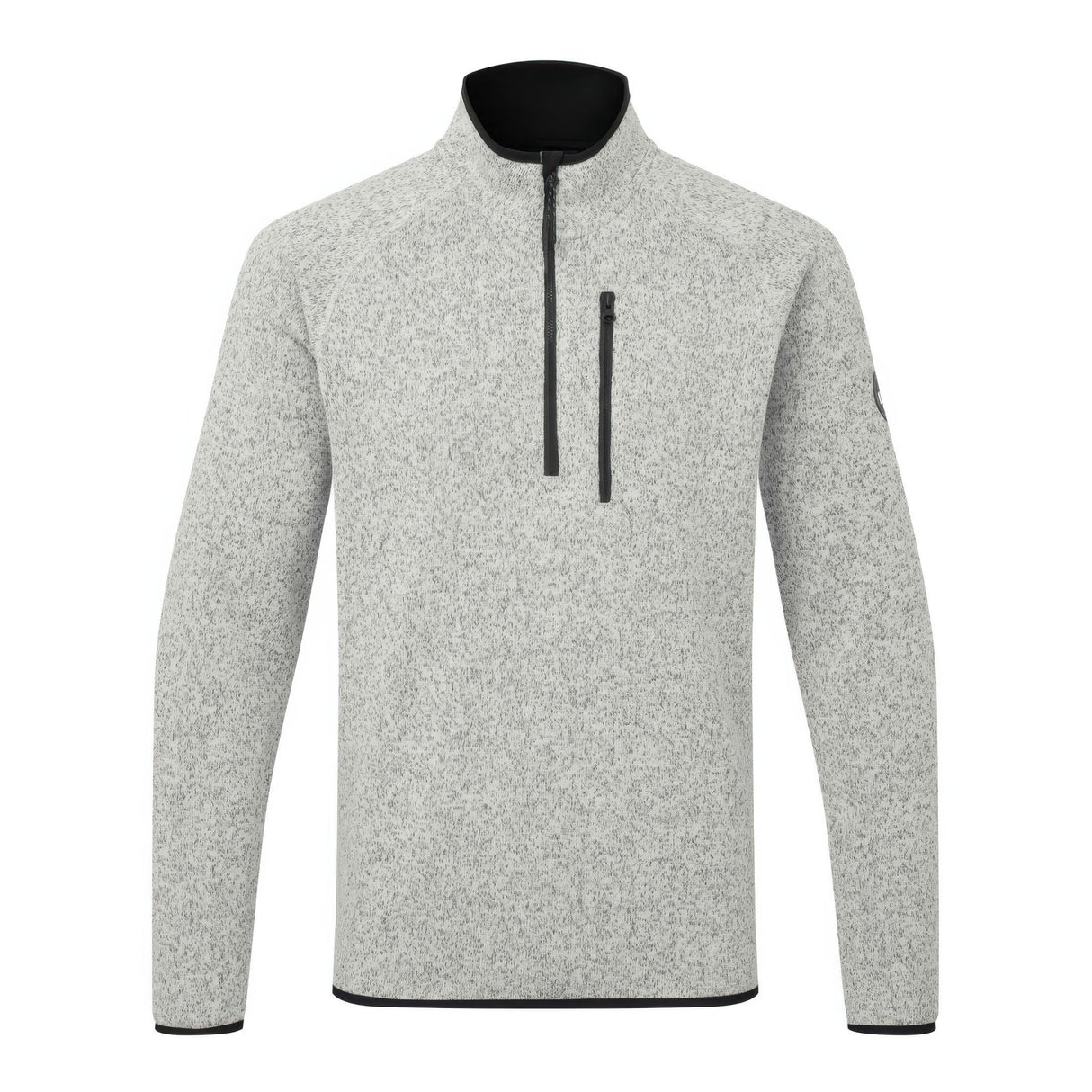 Gray pullover with black zipper and collar on a white background