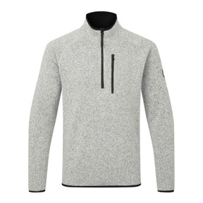 Gray pullover with black zipper and collar on a white background