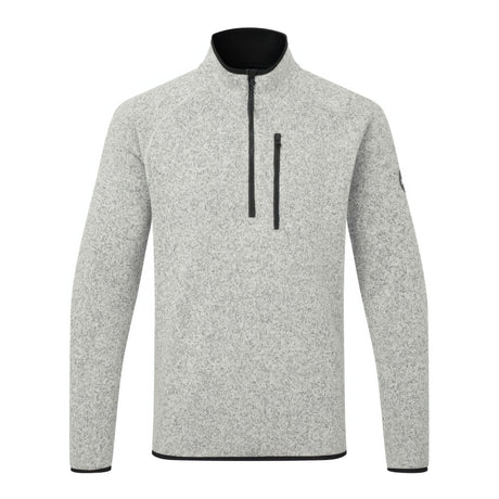 Gray pullover with black zipper and collar on a white background